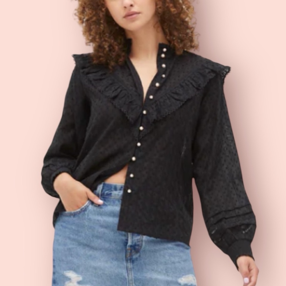 HILL HOUSE Amira Clip Dot Ruffle Blouse
